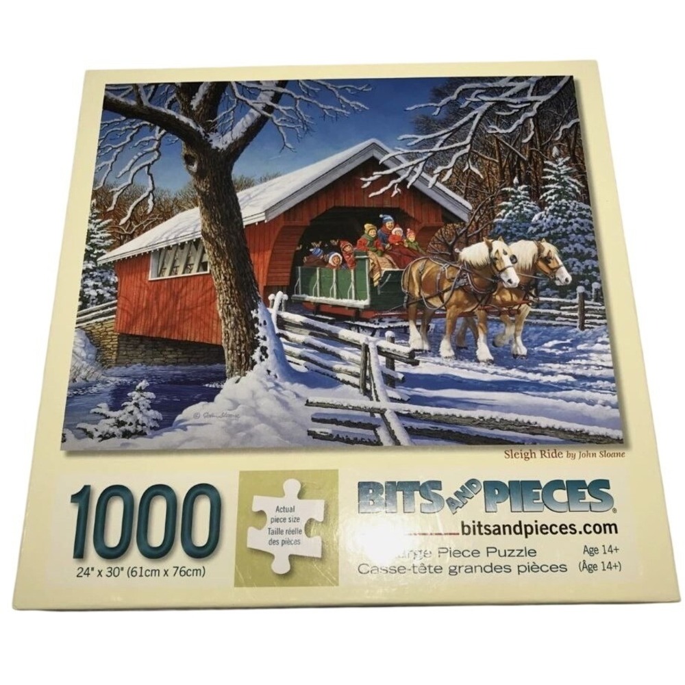 NEW Bits and Pieces 1000 piece jigsaw puzzle of Sleigh Ride by John Sloane! Barn